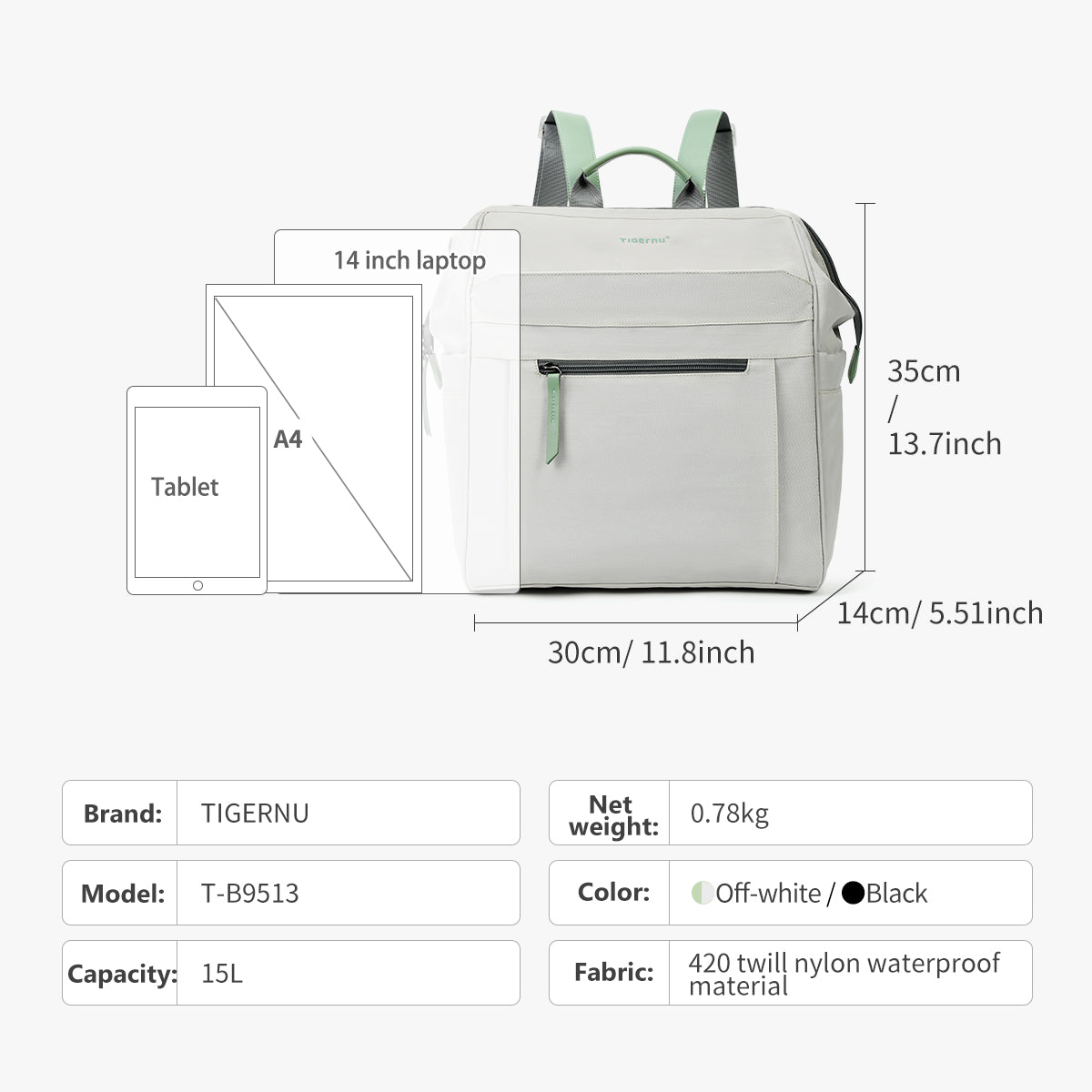 Tigernu T-B9513 Campus School Laptop Backpack Bag