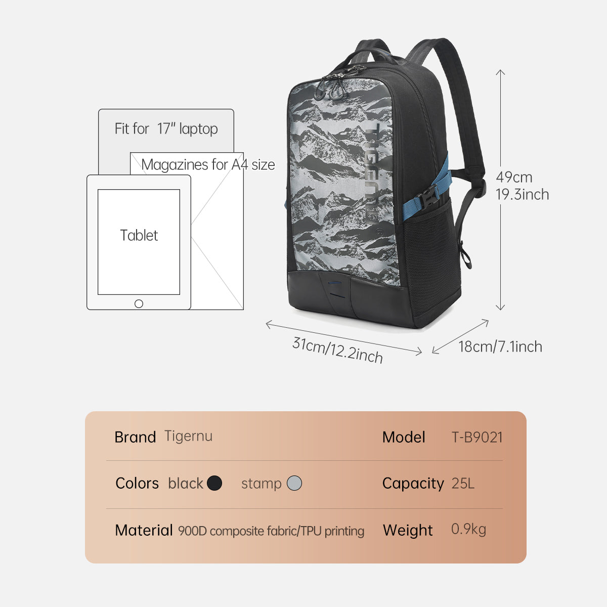 Tigernu T-B9021 17 inch Laptop Anti Theft Travel Office Backpack Bag