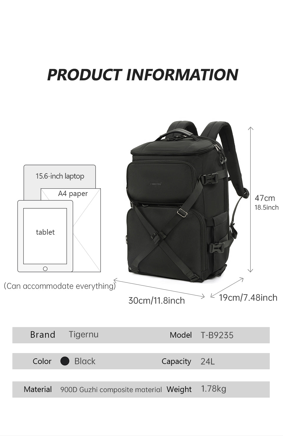 Tigernu T-B9235 Multifunctional Backpack for Camera, Laptop, and Drone